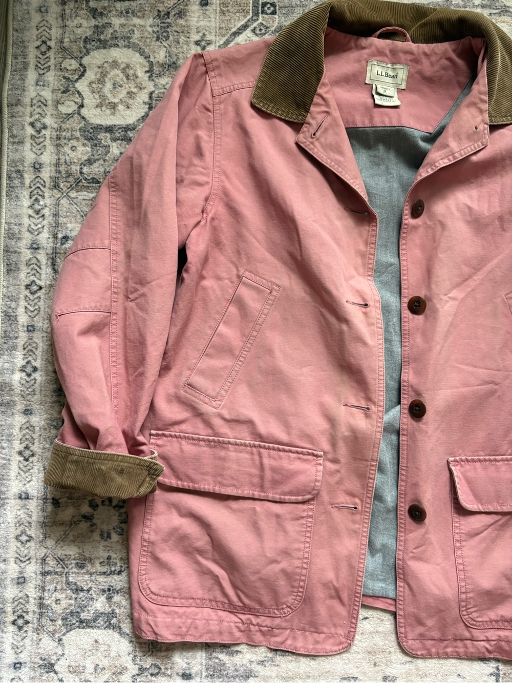 Vintage 90s LL BEAN barn chore coat in baby pink brown corduroy sz M 100% cotton - Picture 4 of 16